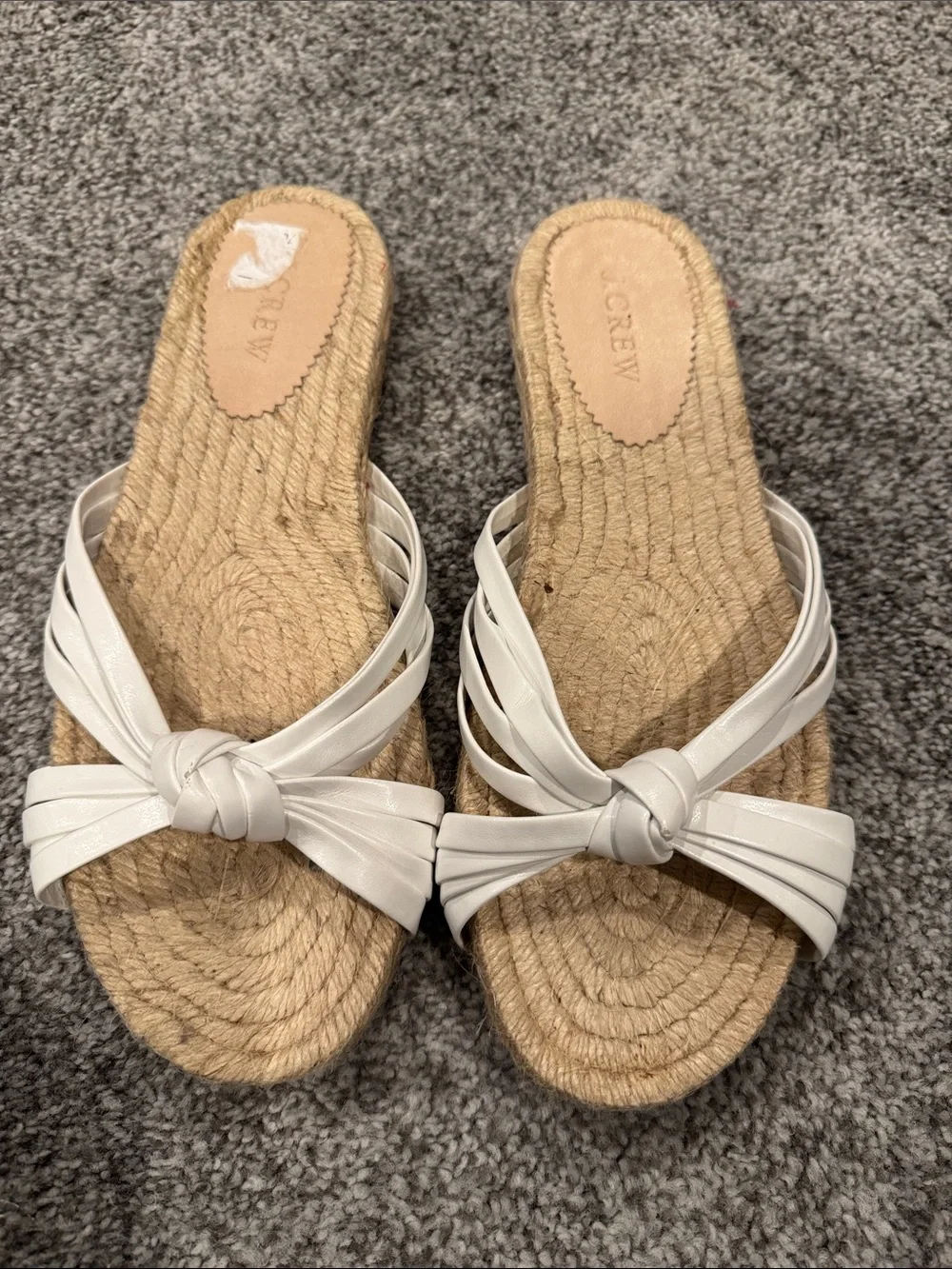 J. Crew White Knotted Espadrille Slides